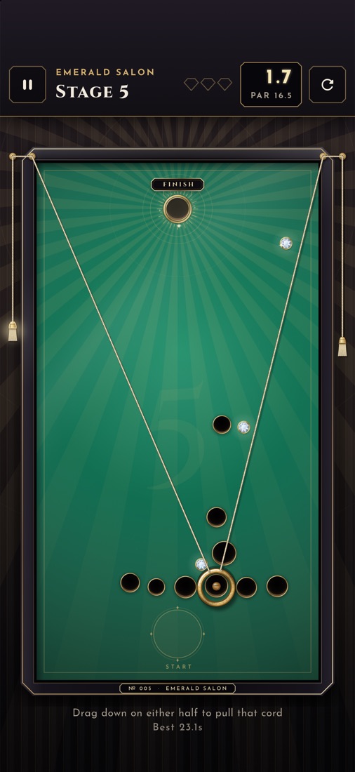 The emerald board, the ring climbing towards FINISH